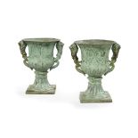 Pair of Classical-Style Patinated Bronze Urns