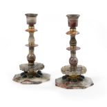 Pair of Victorian Blue John & Stone Candlesticks