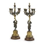 Pair of Bronze and Marble Candelabra