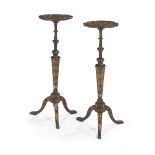 Pair of Italian Mixed Woods Pedestal Tables
