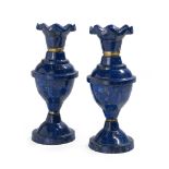 Pair of Lapis Lazuli-Clad Garniture Vases