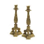 Pair of Restauration Gilt-Bronze Candlesticks