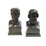 Pair of Patinated Bronze Busts of Plato and Homer