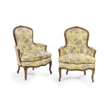 Pair of Louis XV-Style Fruitwood Bergeres