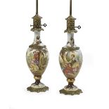 Pair of Porcelain and Bronze Moderator Lamps