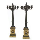 Pair of Restauration Bronze and Marble Candelabra