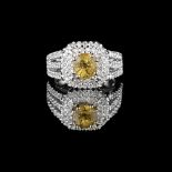 Yellow Sapphire and Diamond Ring