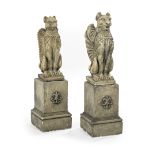 Pair of Molded Griffin-Like Creatures on Plinths