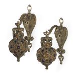 Pair of Continental Jeweled Brass Sconces