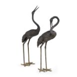 Impressive Pair of Molded Bronze Cranes