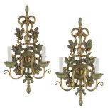 Pair of Painted and Parcel-Gilt Wooden Sconces