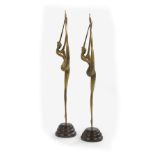 Pair of Art Deco Brass Figures of Female Dancers