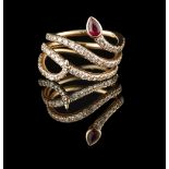 Diamond and Ruby Snake Ring