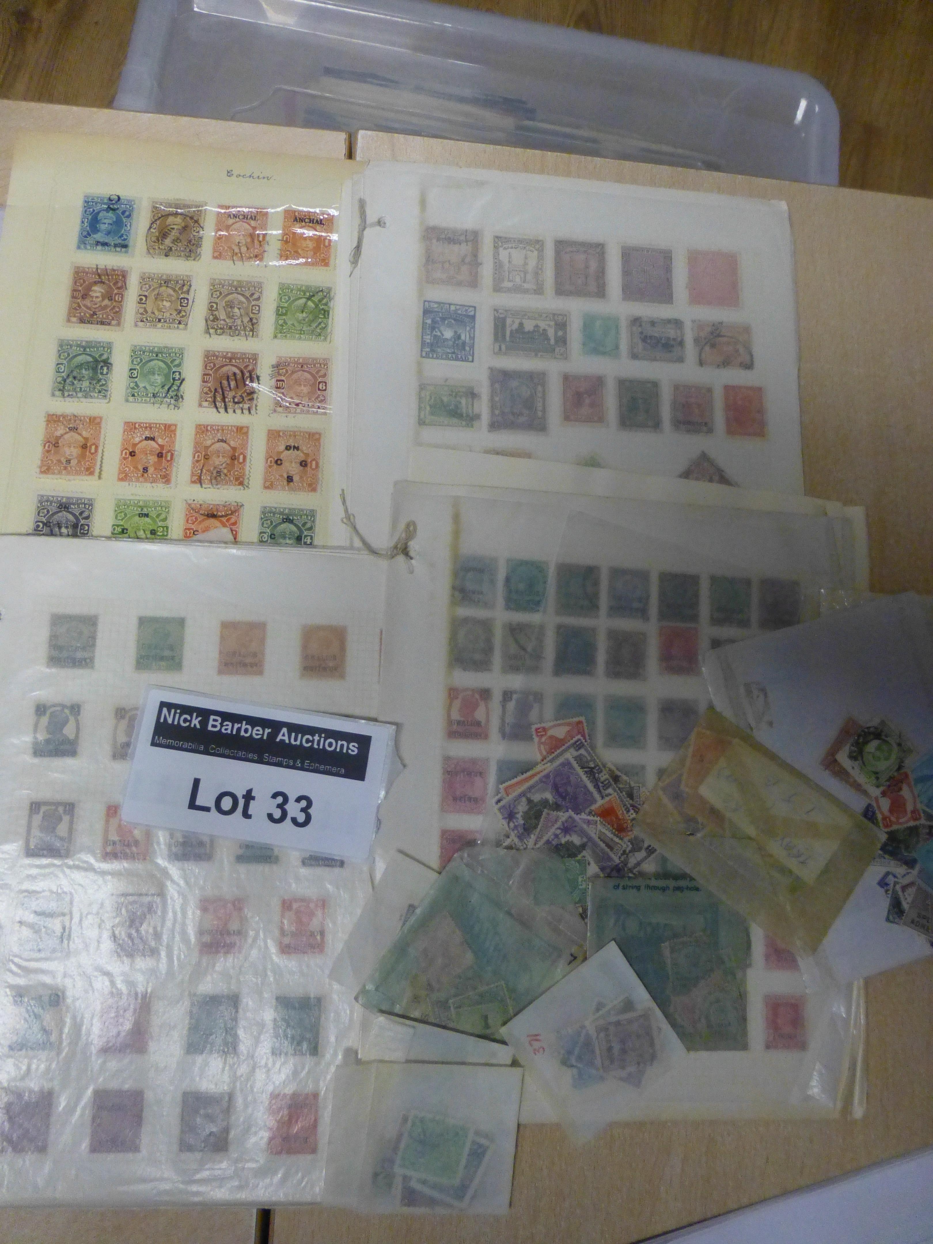 Stamps : India and Native states small slxn on lea