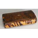 An unusually large tortoiseshell and burr maple snuff box,