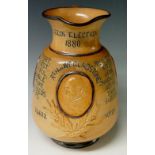 A Doulton Lambeth W E Gladstone jug the salt glazed body relief moulded with a medallion of