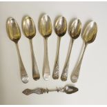 A selection of seven silver spoons, to include: a pair of Irish silver teaspoons,
