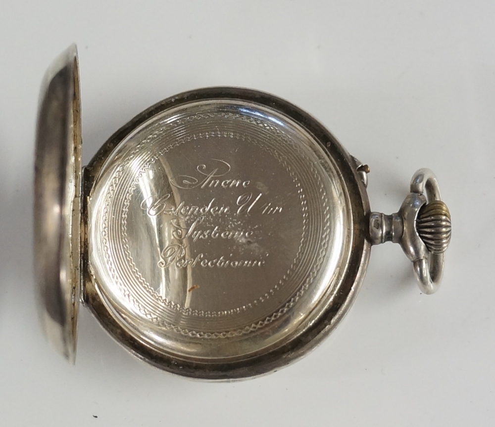 A continental silver keyless lever pocket watch, - Image 3 of 4