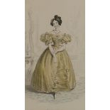 Three 19th Century fashion plates - Evening Dress, Fancy Mourning Dinner Dress, 22cm x 13cm,