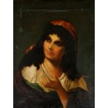 M Sidoli - head and should portrait of a gypsy woman, oil on canvas, signed top right in black,