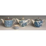 Three Caughley teapots, two of globular shape,