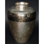 A fine Japanese silver vase with shallow neck,