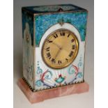 Geneva Clock Company - a Swiss enamelled silver mantel clock the top with central oval panel finely