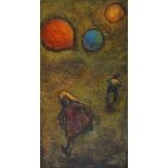 European School, 20th Century - children and balloons, acrylic on board, 122cm x 65cm,