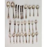 A part canteen of silver cutlery comprising: two serving spoons,