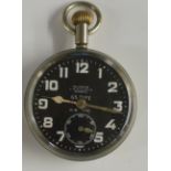 A military nickel plated keyless lever pocket watch,