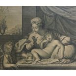 An 18th Century engraving - The Sleeping Child with mother calming another child,