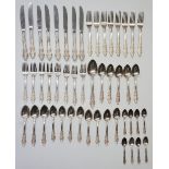 A silver plated canteen of cutlery for eight comprising eight knives, forks, fish forks, spoons,