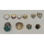 A selection of ladies rings, mostly gem set,
