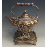 A William IV plated tea kettle on stand,