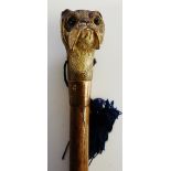 A Victorian walking stick, the handle carved and painted as a Boxer dog's head,