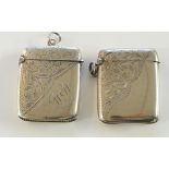 Two Edwardian foliate engraved silver vesta cases, one initialled WD and dated 30/6/06, 4.