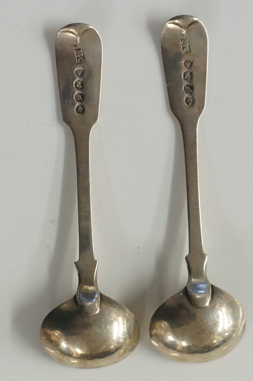 A pair of William IV fiddle pattern mustard spoons with gilded bowls, by Mary Chawner, London 1836, - Image 2 of 2