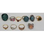 A selection of ladies rings, mostly gem set,