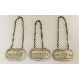 A set of three George III decanter labels, each with oblong body,