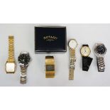 A selection of gents watches, to include examples by Rotary, Lorus, two faux Rolexes, etc.