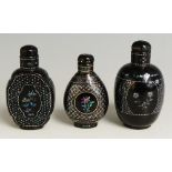 A collection of three Japanese lacquered snuff bottles,