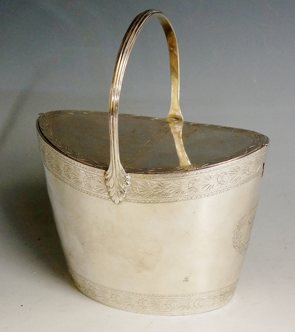 A George III navette shaped silver lidded basket with reeded handle, - Image 2 of 3
