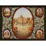 A good Italian micro mosaic plaque worked with a central oval panel of St Mark's Square,