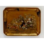 A fine Japanese gold lacquer Shibayama tray the centre decorated with a moon and stylised mountains