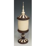 A fine rosewood and ivory pedestal goblet and cover the domed cover segmental inlaid with fine