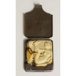 Erotica - a 19th Century pocket relief diorama of a moustached gentleman making love to a woman,