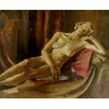 English School, early 20th Century - full length nude portrait of a reclining woman, oil on canvas,
