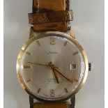A gentleman's 9ct gold Uno wristwatch with silvered dial and bar numerals, date aperture at 3,