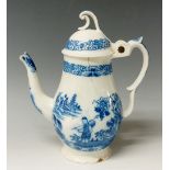 An interesting 18th Century Chinoiserie decorated pottery coffee pot and cover the pear shaped body