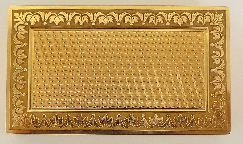 A 19th Century French gold box the hinged lid with finely engine turned rectangular centre within - Image 2 of 3